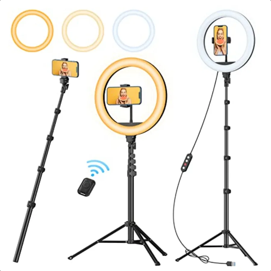 

TODI 12 Ring Light with 63 extendable Tripod Stand Selfie RingLight with Phone Holder and Wirel Remote 2in1 Dimmable LED Ring L
