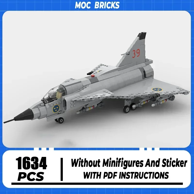 

Moc Building Blocks Military Series 1:35 Scale JA & AJ-37 Viggen Model Technology Aircraft Bricks Assembly Fighter Toy