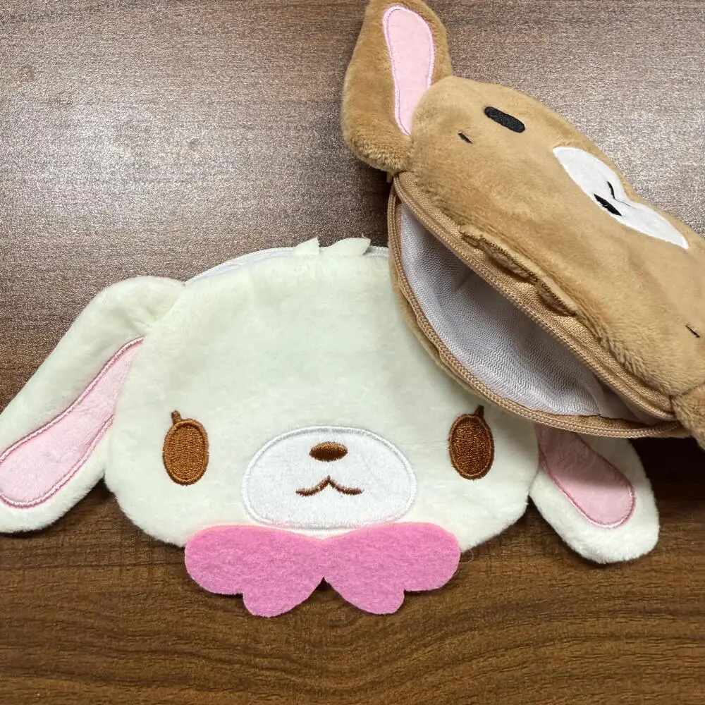 Kawaii Sugarbunnies المرأة أفخم سستة أحمر الشفاه الحقيبة حقيبة مستحضرات تجميل Shirousa Kurousa الكرتون المخملية سماعة حقيبة محفظة نسائية للعملات المعدنية هدية