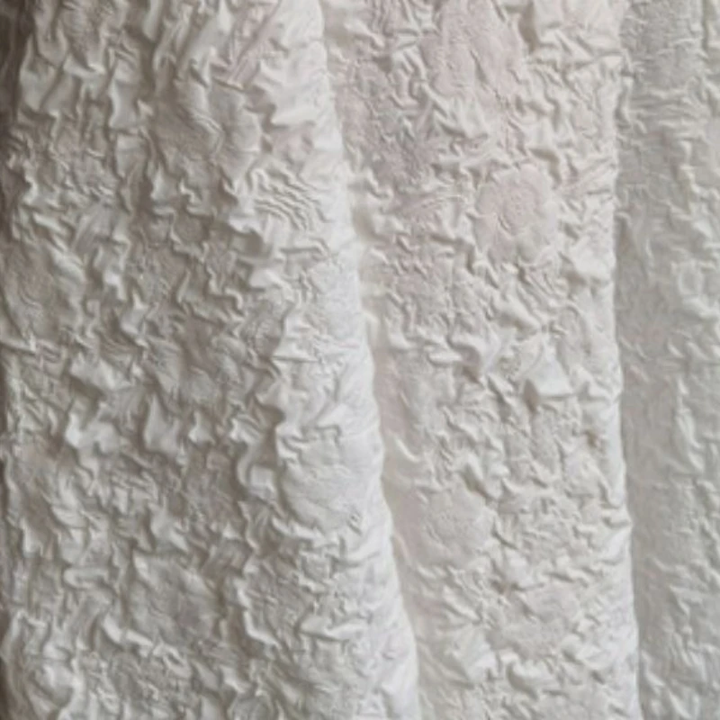 

White Pleated Petals Bubble Textured Jacquard Fabric Handmade DIY Home Fashion Designer Craft Material Women Dress Evening Gown