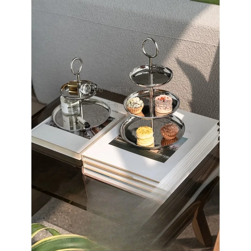 Stainless Steel Three Tier Cake Plate, Multi-layer Fruit & Snack Platter for Household Decoration