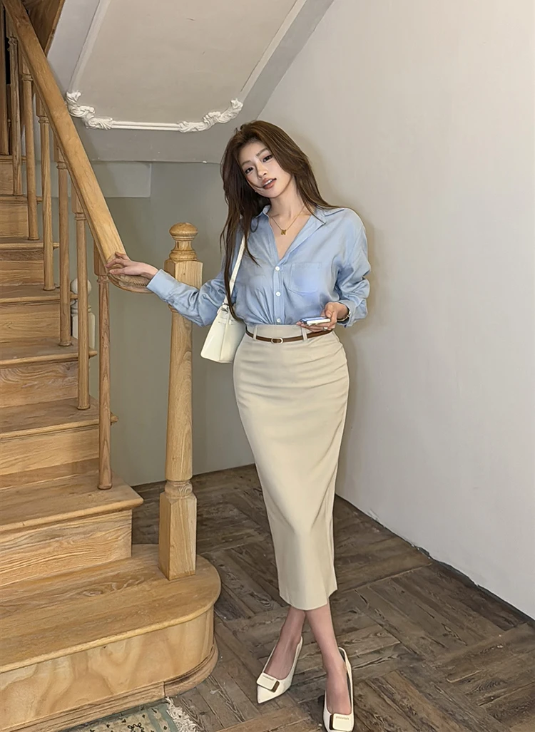 H Han Queen Solid Bodycon Long Skirt Women Sexy Elegant High Waist Summer Fashion Simple Work Sheath Pencil Maxi Skirts