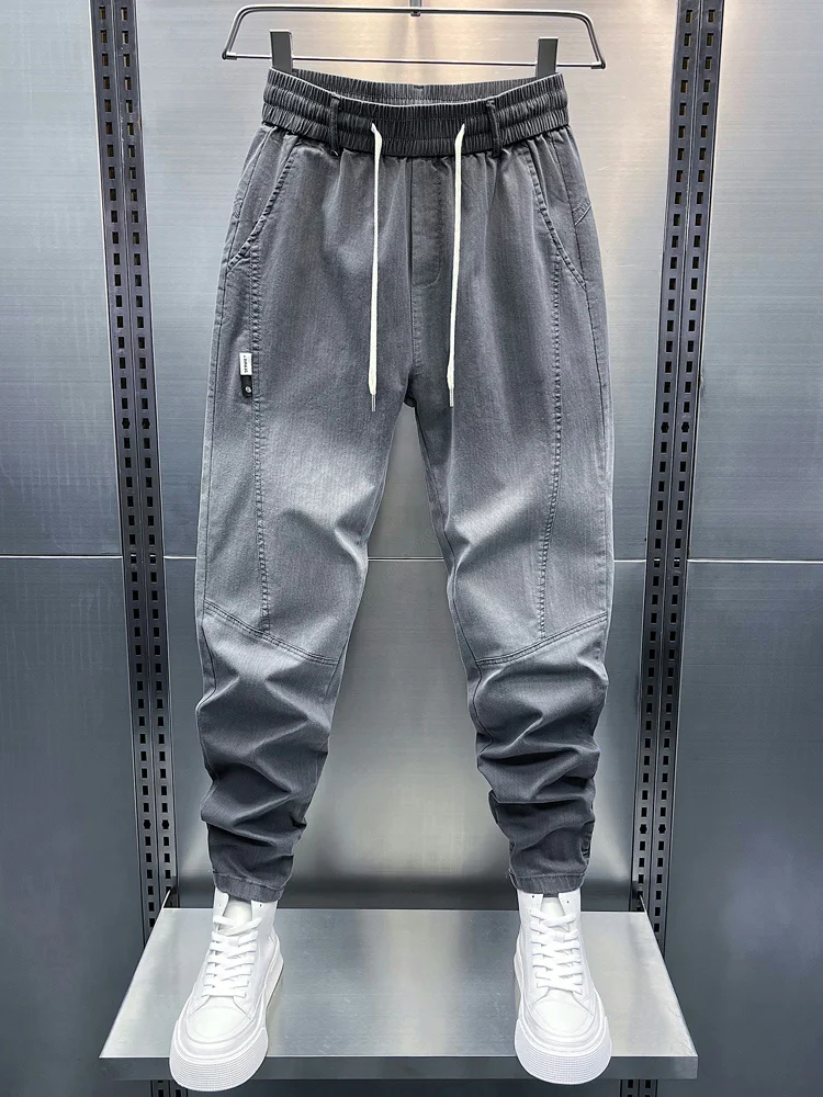 

Летние тонкие джинсы-шаровары мужские, трендовые, в корейском стиле, с манжетами, новинка 2025 года, укороченные, повседневные, рабочие, с низкой посадкой, Multket