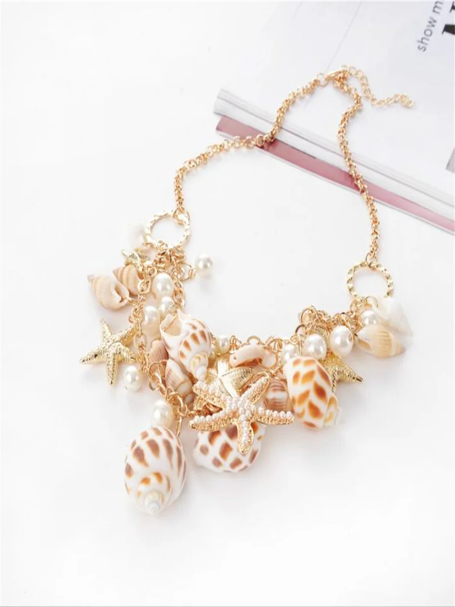 Moda praia estilo espumante estrela do mar colar