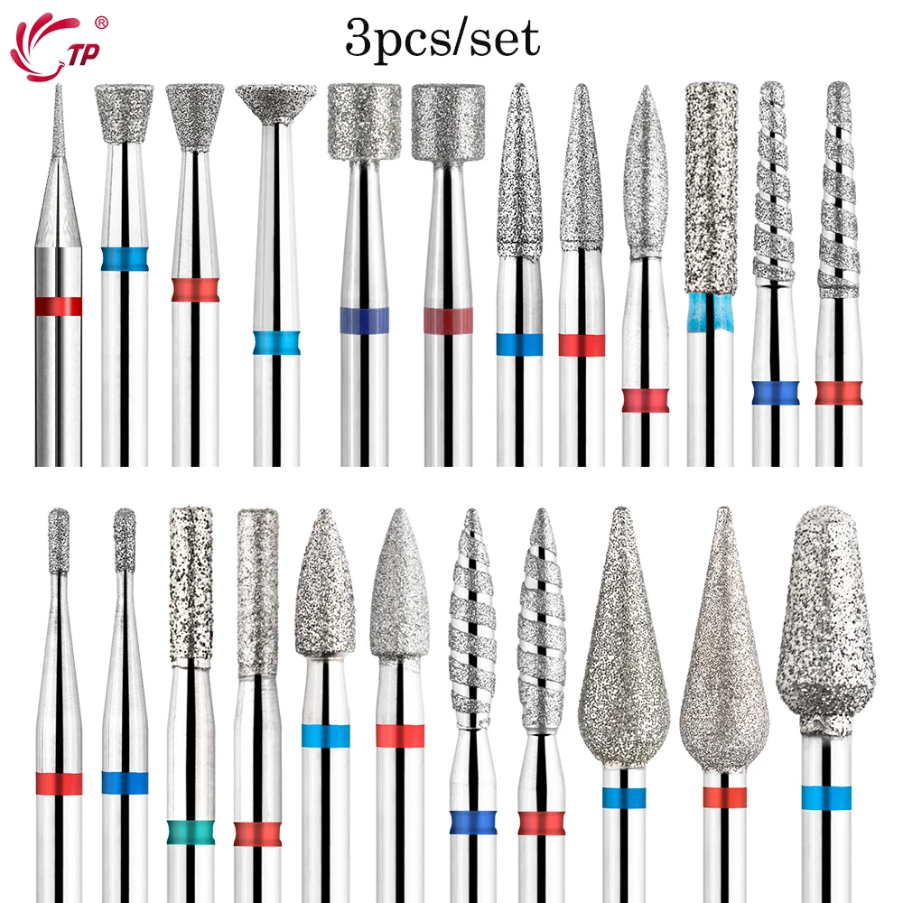 TP-Forets à ongles diamantés pour limes à manucure, fraises électriques, fraises propres, 3/32 ", ensemble de 3 pièces