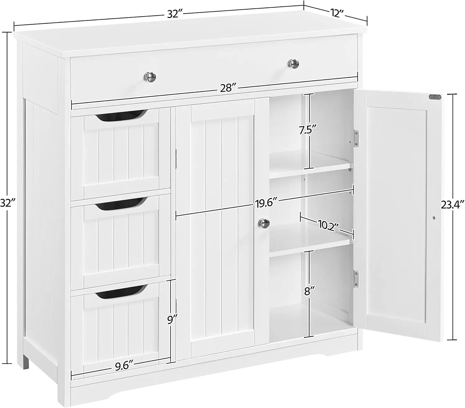 Bathroom Free-Standing Floor Cabinet, Practical Storage Cabinet with 4 Drawers and 2 Doors for Kitche