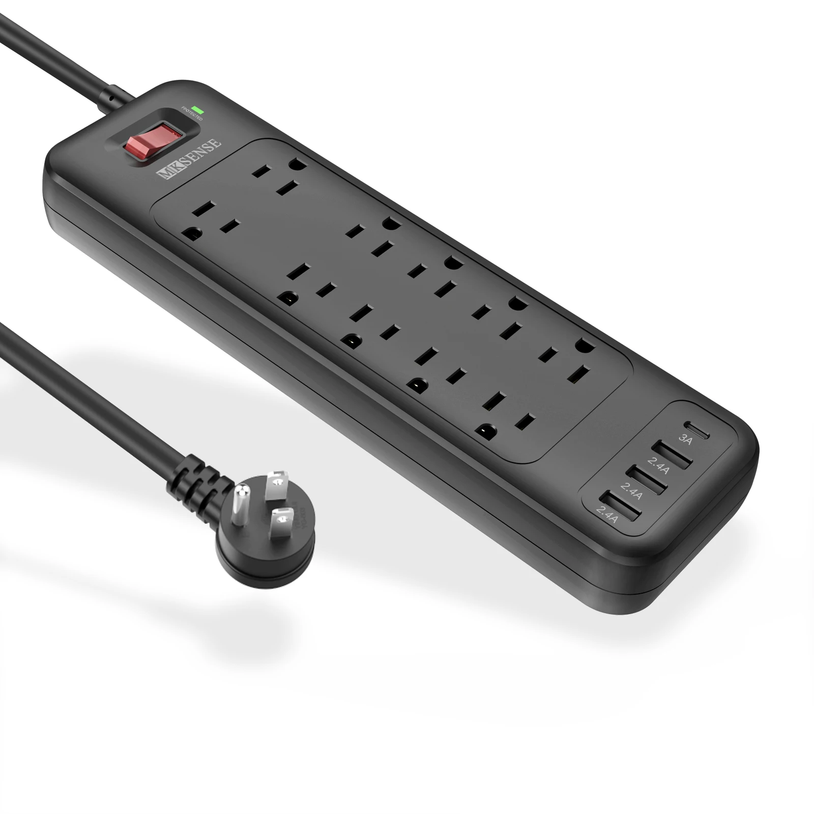 U.S. Power Plug and Socket 1875W/15A with 10 outlets 4 USB ports 1.8M Extension cord Power strip Multi-outlet surge protector