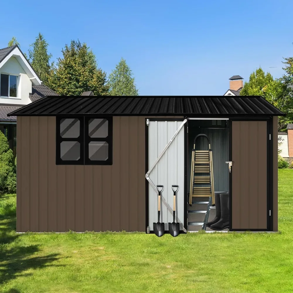 Abri de jardin extérieur en métal étanche, portes verrouillables, ouvertures de ventilation à persiennes, 10 pieds x 8 pieds