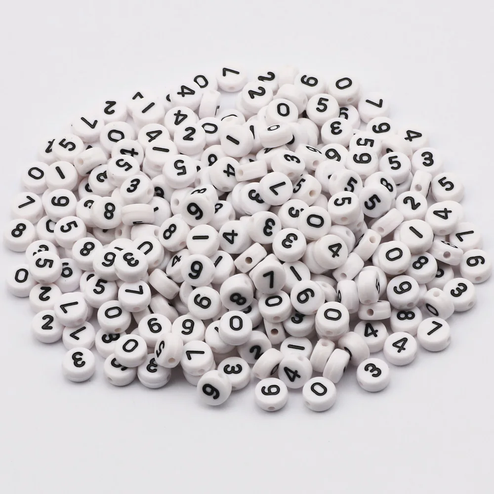 Flat Round White Acrylic Beads 4x7mm Digital Number Loose Beads For Jewelry Making DIY Keychain Earrings Gifts Supplies