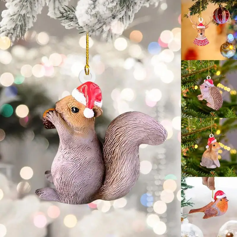 Squirrel Rabbit Bird Elk Hedgehog Pendant Christmas Tree Hanging Animal Ornaments Home Party Decoration 2023 New Year Navidad