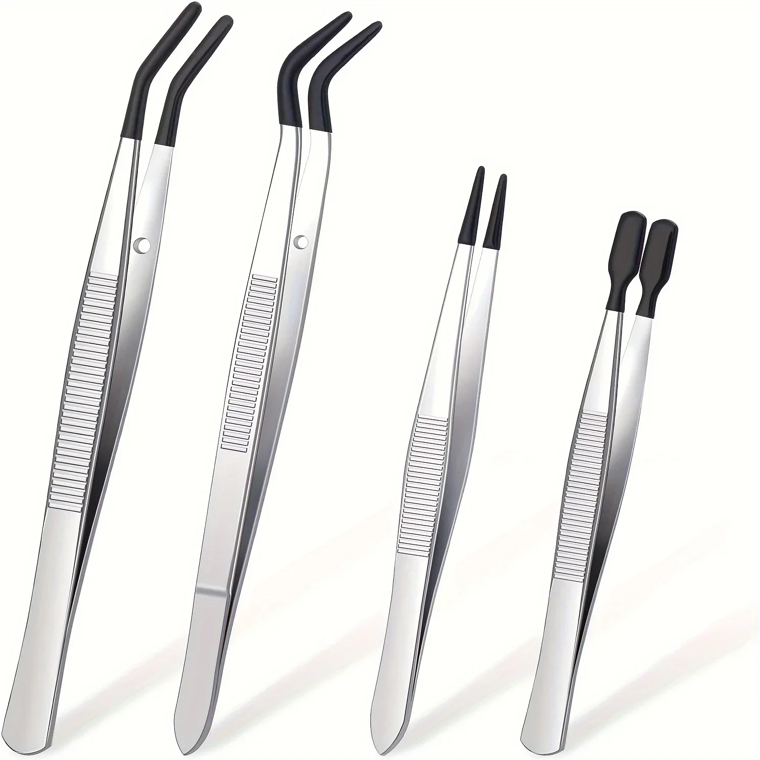 4pcs Set of Stamp Tweezers with Rubber Tips Stainless Steel Clip Industrial Jewelry, Craft Tools, Coins, Stamp Christmas Gift