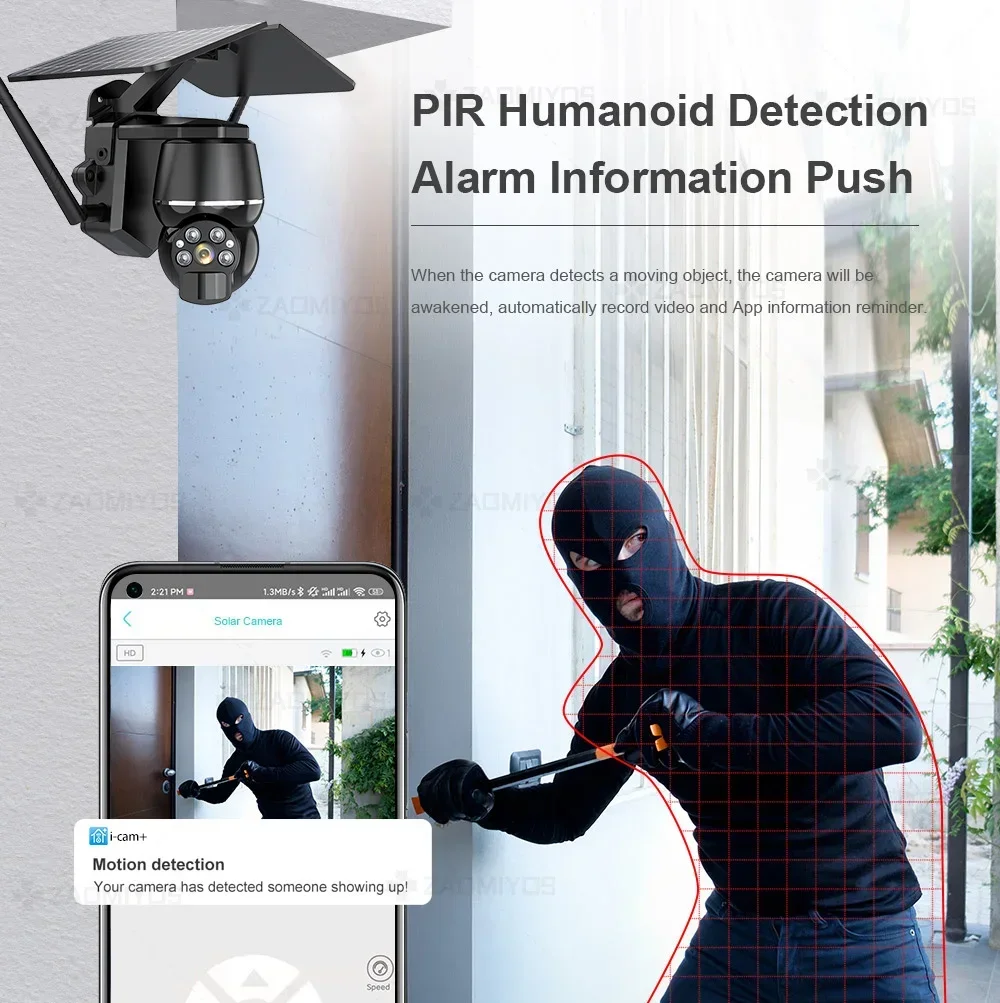 Home Outdoor Wifi Surveillance Solar Cameras 5MP 4G SIM Security Protection Waterpoor PTZ  PIR Motion Detection CCTV IP Camera
