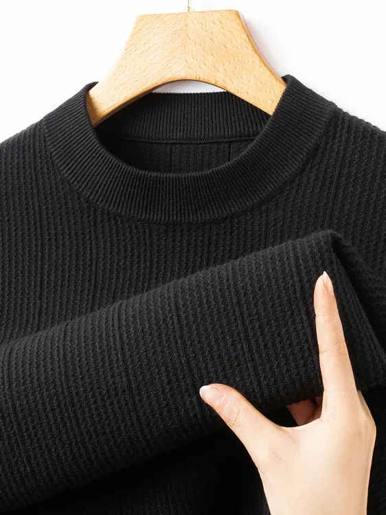 

Шерстяной вязаный свитер Thiened, круглый Ne Long Sve, зимняя теплая повседневная модная одежда для папы, простой дизайн с текстурой в полоску