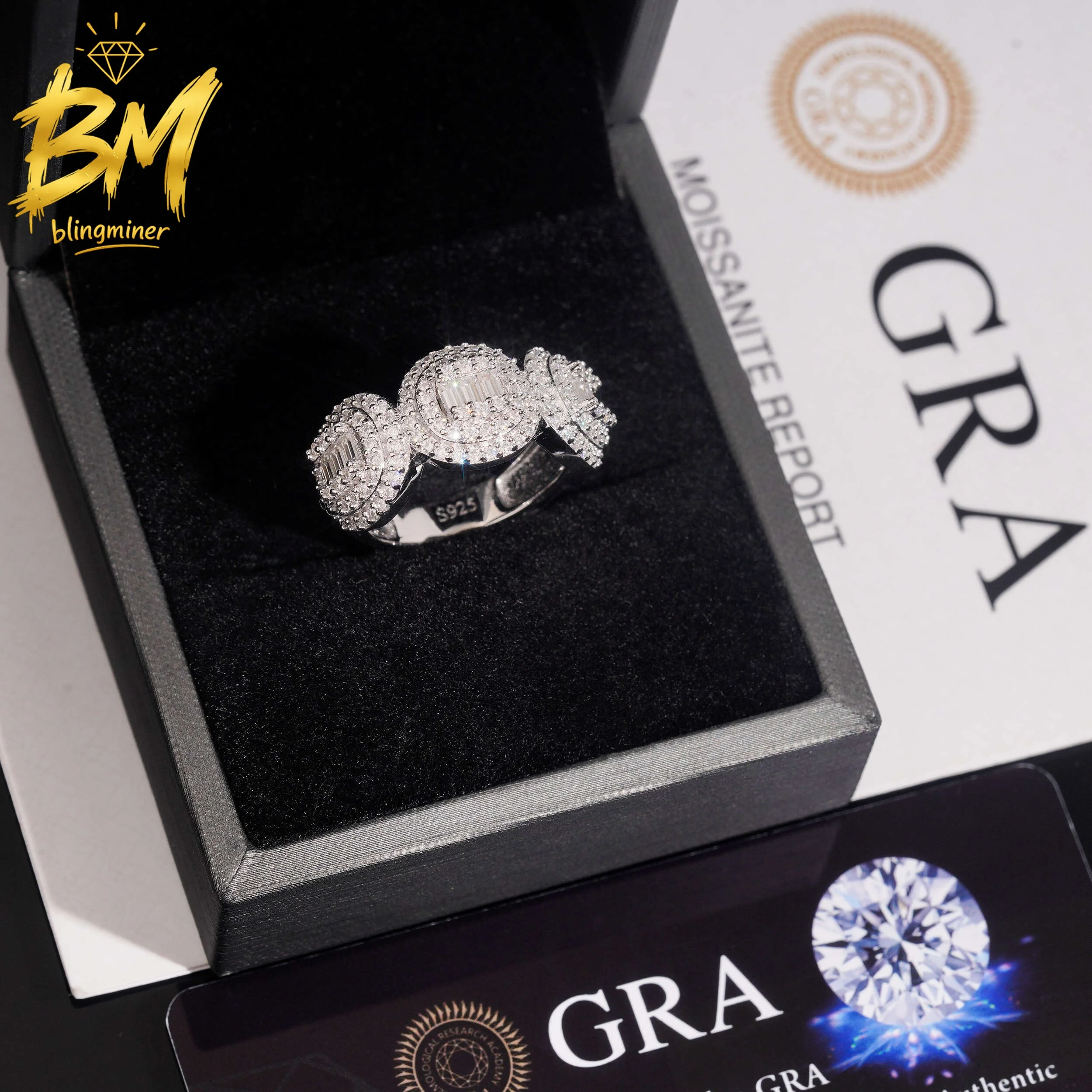 Blingminer Luxury Rapper VVS Moissanite Rings For Men Women S925 Silver Iced Out Jewelry Pass Diamonds Tester GRA Free Shipping