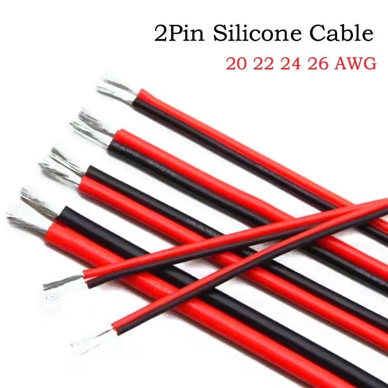 

50m 100m 2Pin Silicone Power Cable 20 22 24 26 AWG Heat Resistant Electrical Wire Super Soft Connector Cord For Battery Inverter