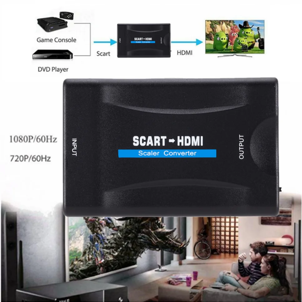 Grwibeou SCART Ke Konverter HDMI 1080P/720P Mendukung PAL/NTSC 3.58/ NTSC 4.43/ SECAM untuk DVD Sky Box N64 VHS PS4 VCR Wii Blu-ray