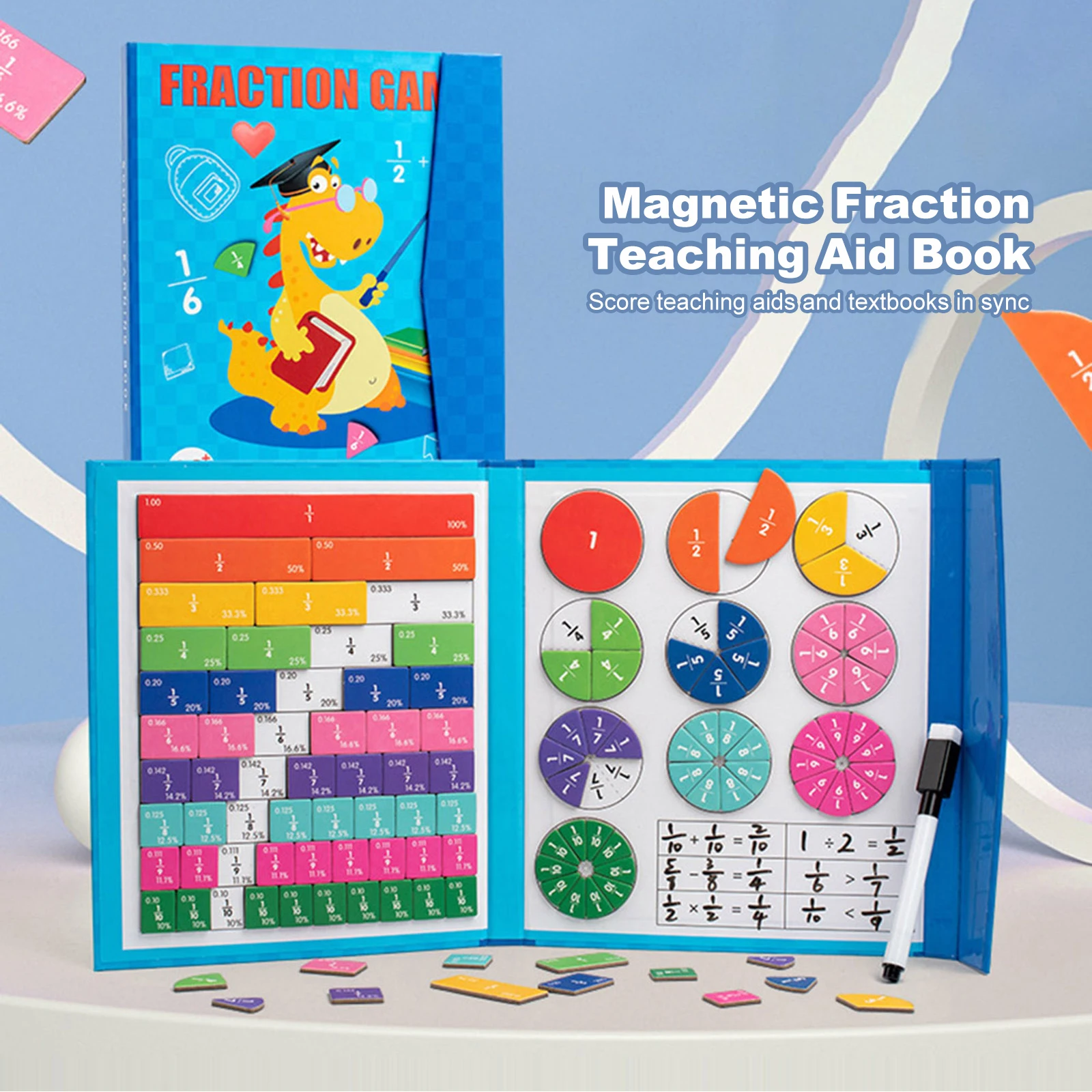 

Монтессори Магнитный Набор для Изучения Математики: Дроби, Развивающая Головоломка, Деревянная Книга по Математике для Детей, Сложение и Вычитание