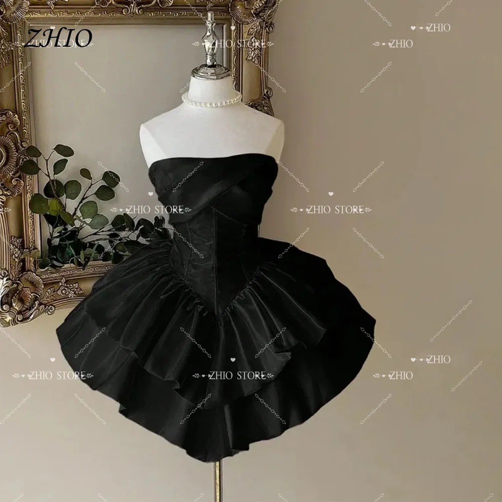 ZHIO فستان قصير للحفلات الراقصة باللون الأسود الحديث على شكل حرف a من ZHIO تنورة منتفخة من الساتان المتدرج مناسبة خاصة فستان حفلات الكوكتيل حسب الطلب