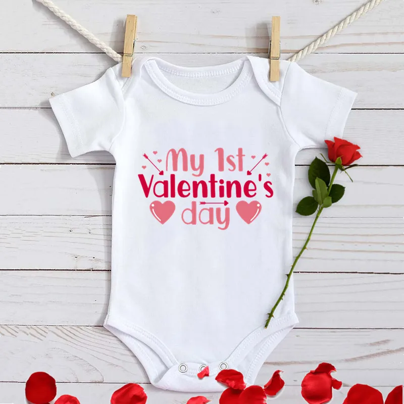 

My 1st Valentine's Day Ropa Bebe 100% Cotton Short Sleeve Casual Baby Romper Infant Boys Girls Jumpsuit Clothes