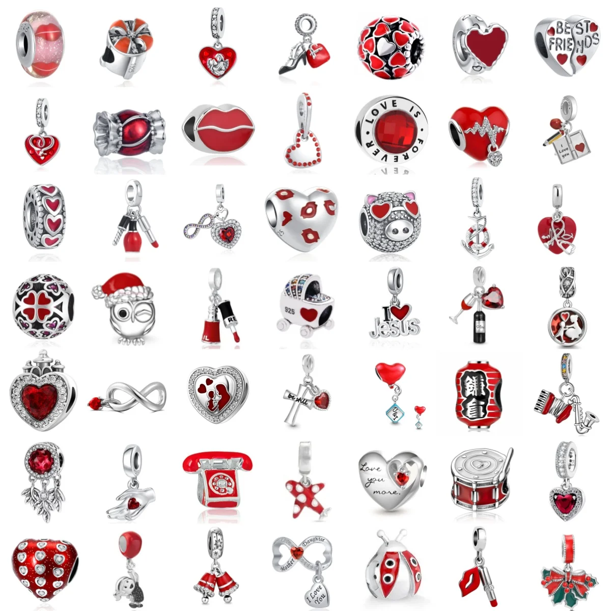 

Valentine's Day 925 Silver Red Love Lipstick High Heels Bracelet Matching Original Bracelet DIY Jewelry Accessories