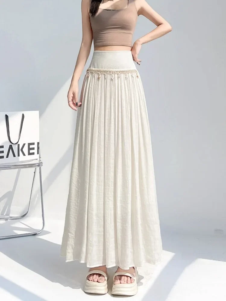 Gonne lunghe bohémien primavera estate Donna Nappa Shell Design Elastico a vita alta Spiaggia A-line Gonna Boho elegante casual