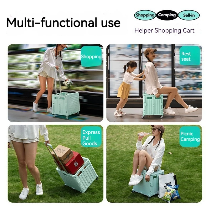 65L Folding Shopping Cart Lightweight Trolley Storage 카트 with 4 /8 Wheels for Climbing Stairs Home Hand Pull Portable 접이식카트