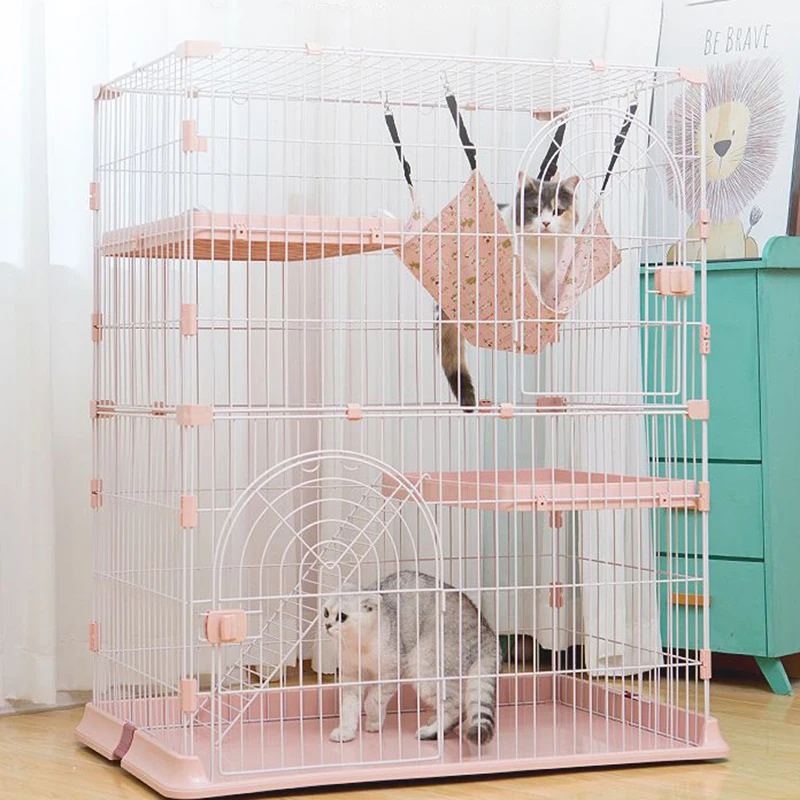 Neue rosa große Raum Luxus Katze Villa Home Indoor kleine Katze Hund Cattery mit Toilette Doppelschicht Haushalt Katzenkäfige Haustierhaus