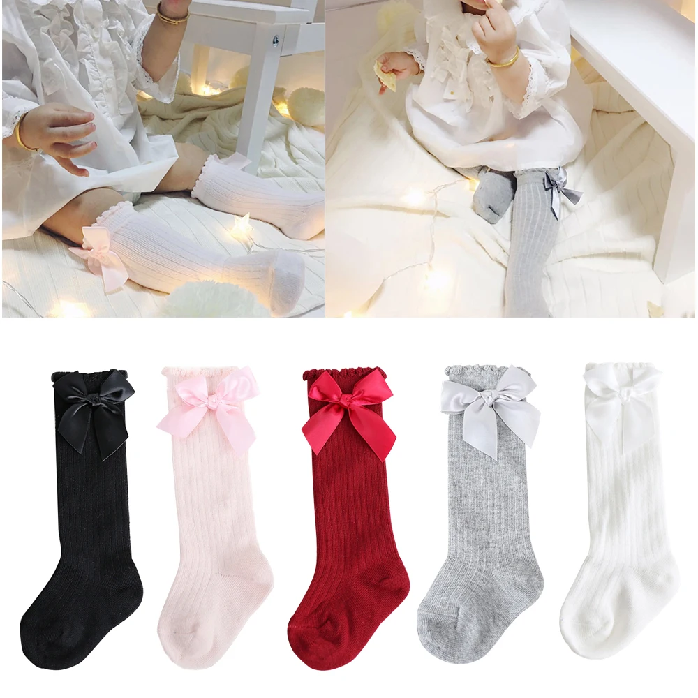

New Born Baby Girls Socks Spring Summer Autumn Non Slip Floor Crawling Sock Cute Big Bow Knee High Long Stockings for Toddlers
