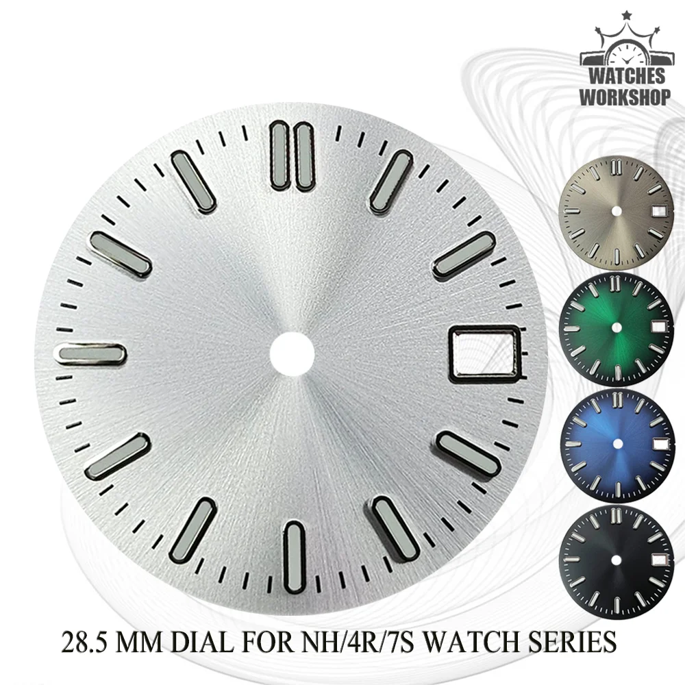 28.5mm Sunburst Gradient Watch Dial Date Window Green Luminous Index Fit NH35 NH36 4R 7S Series Mechanical Watch Mod Parts