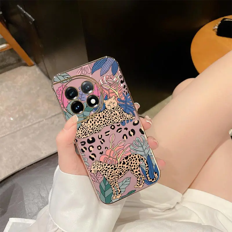 Leopard Luxury Plating Phone Case For Oneplus 12 11 11R 10 Pro 10R 10T 9R 9RT 9 8T 8 8 Pro ACE 2 2V ACE Pro Cover