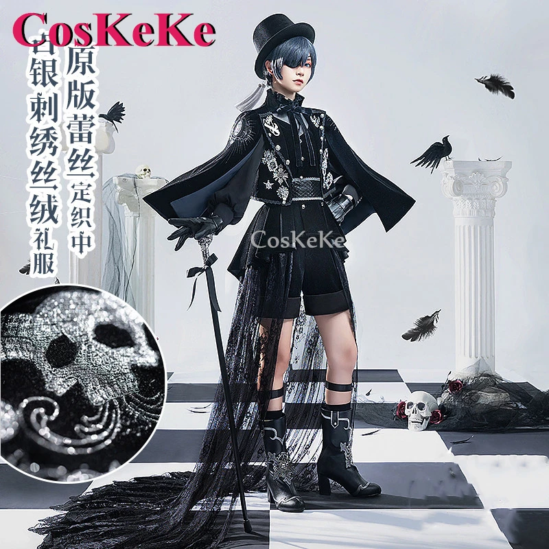 CosKeKe Ciel Phantomhive Cosplay Anime Black Butler Costume 15th Anniversary Handsome Tuxedo Halloween Party Role Play Clothing