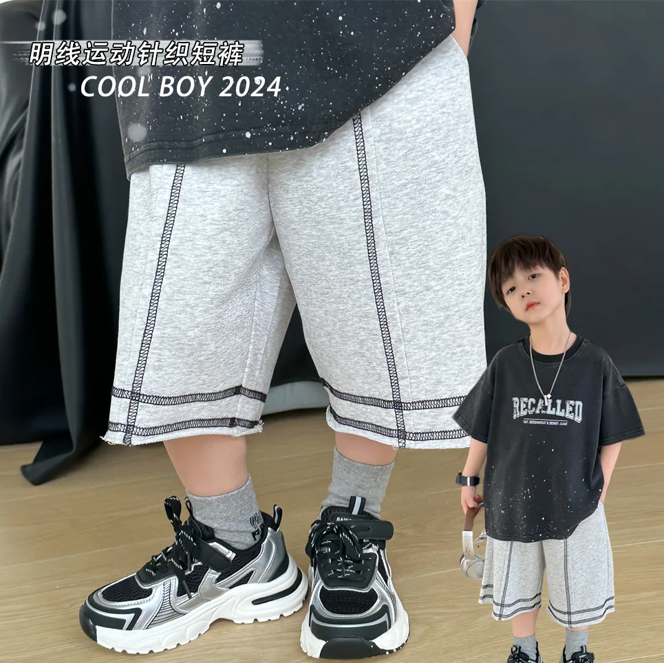 

Summer Clothes Boys Thin Simple All-match Shorts 2024 Korean Style Casual Loose Children Clothing Kids Sports Knit Shorts