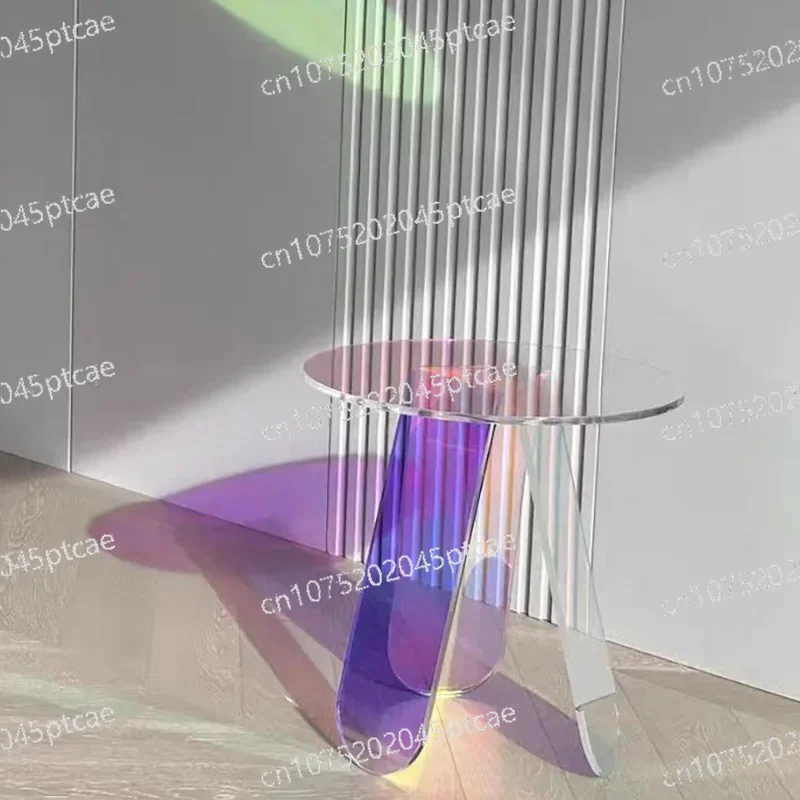 Colorful Rainbow Clear Bar Photo Prop Balcony Table Iridescent Acrylic Side Table Transparent Gradient Round Square