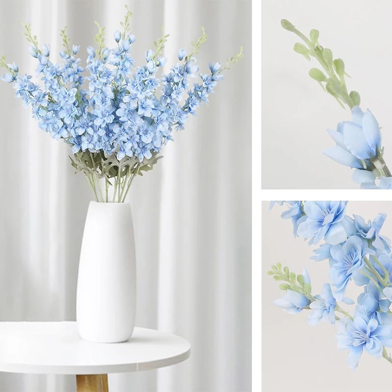 2 Stück Delphinium-Kunstblumen, 85 cm lang, Seidenblumenstrauß mit Ritterspur-Stiel, für Zuhause, Zimmer, Garten, Hochzeit im Freien, Dekoration – Detail 6
