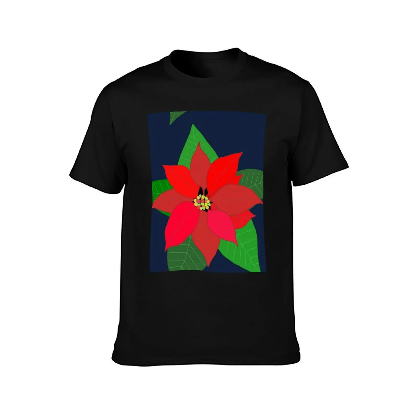 Red Poinsettia Christmas Flower T-Shirt heavyweights customs design your own shirts men