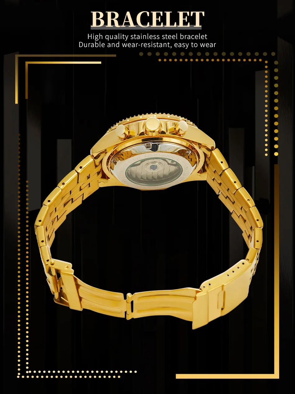 2024 Big Dial Gold Luxury Multifunctional Tourbillon Automatic Men Watch Mechanical Waterproof Stainless Steel Male Wrist Clock