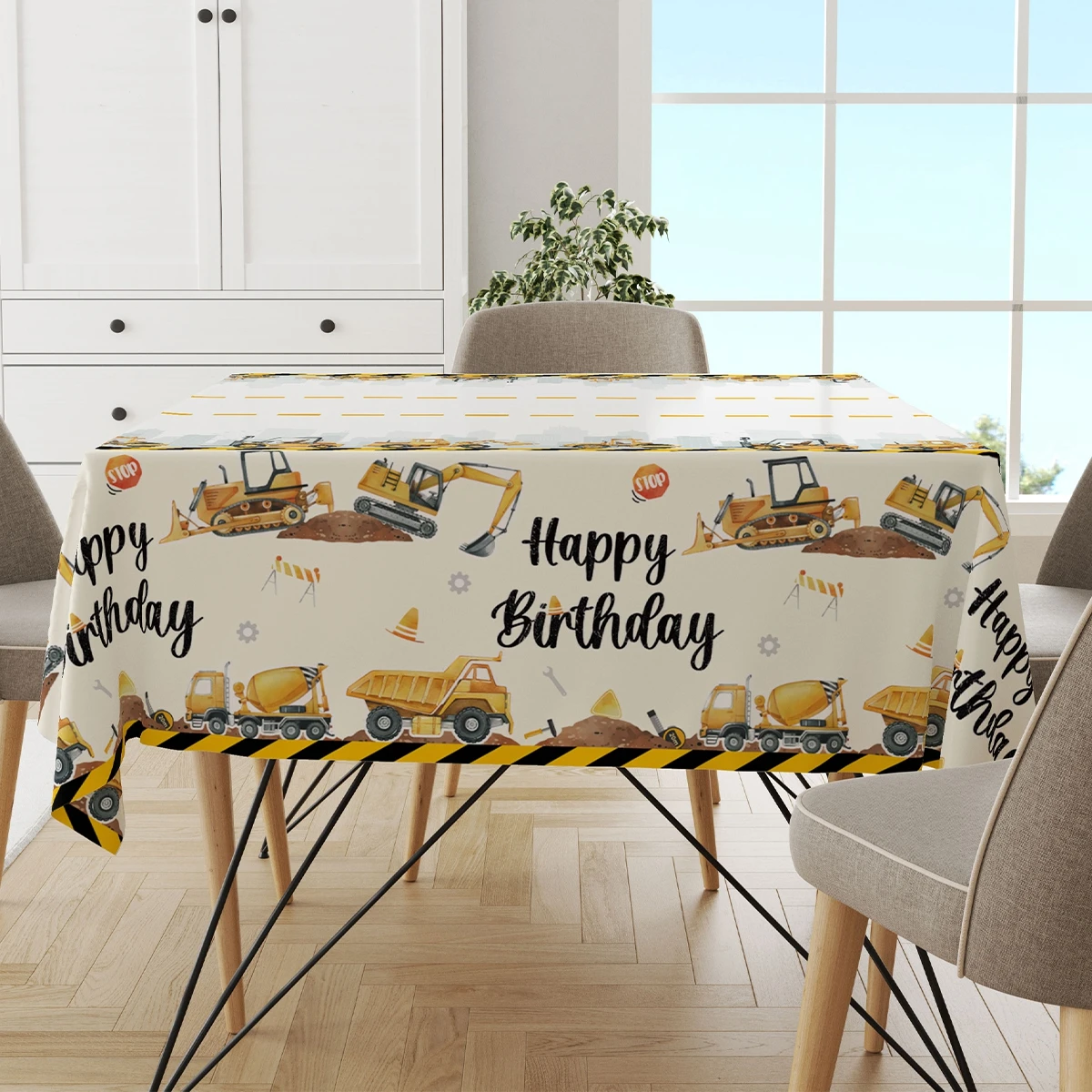 Construction Theme Happy Birthday Tablecloth Excavator Vehicle Birthday Party Decor Kids  Bulldozer Tractor Truck Party Supplies