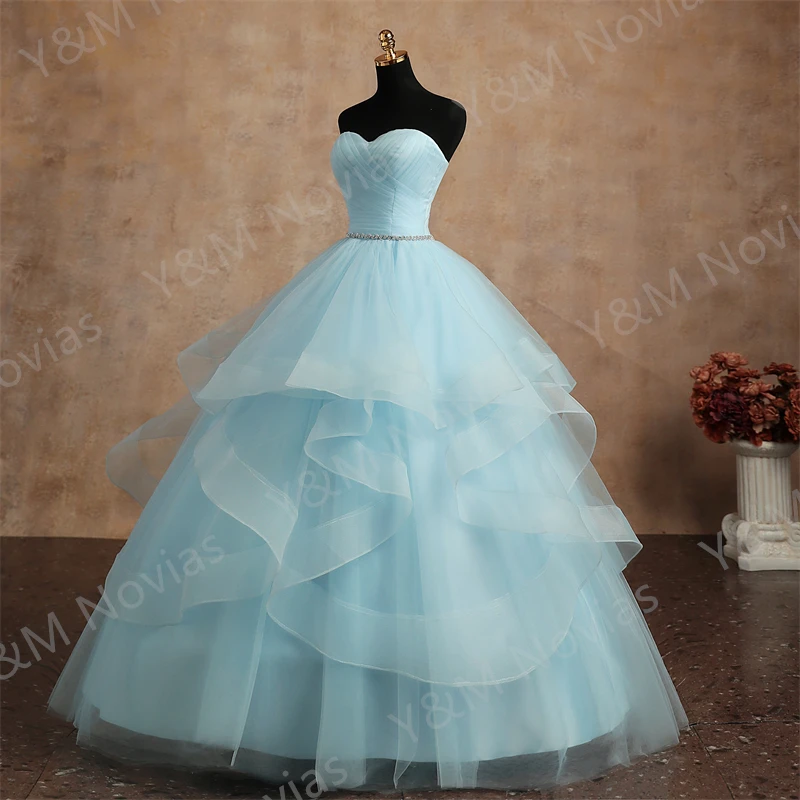 Vestido De quinceañera rosa con cinturón De cristal, vestido De princesa con volantes sin tirantes para niña dulce 15, personalizado, talla grande