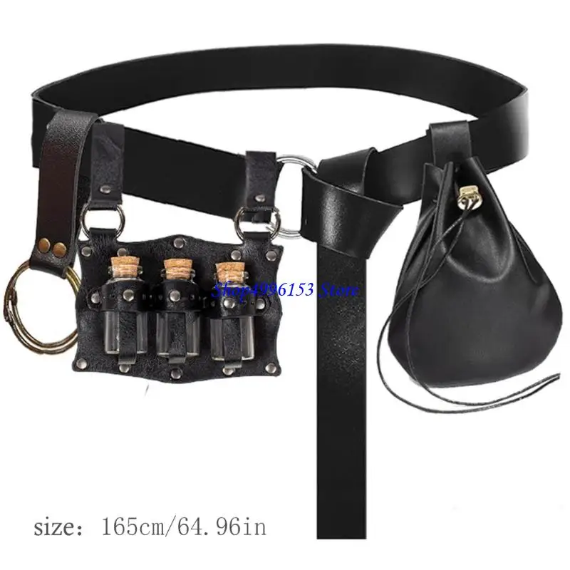 Q0KE mężczyźni renesansowy kostium Halloween średniowieczny pas piracki butelki z korka Vikinges kostium akcesoria zestaw na