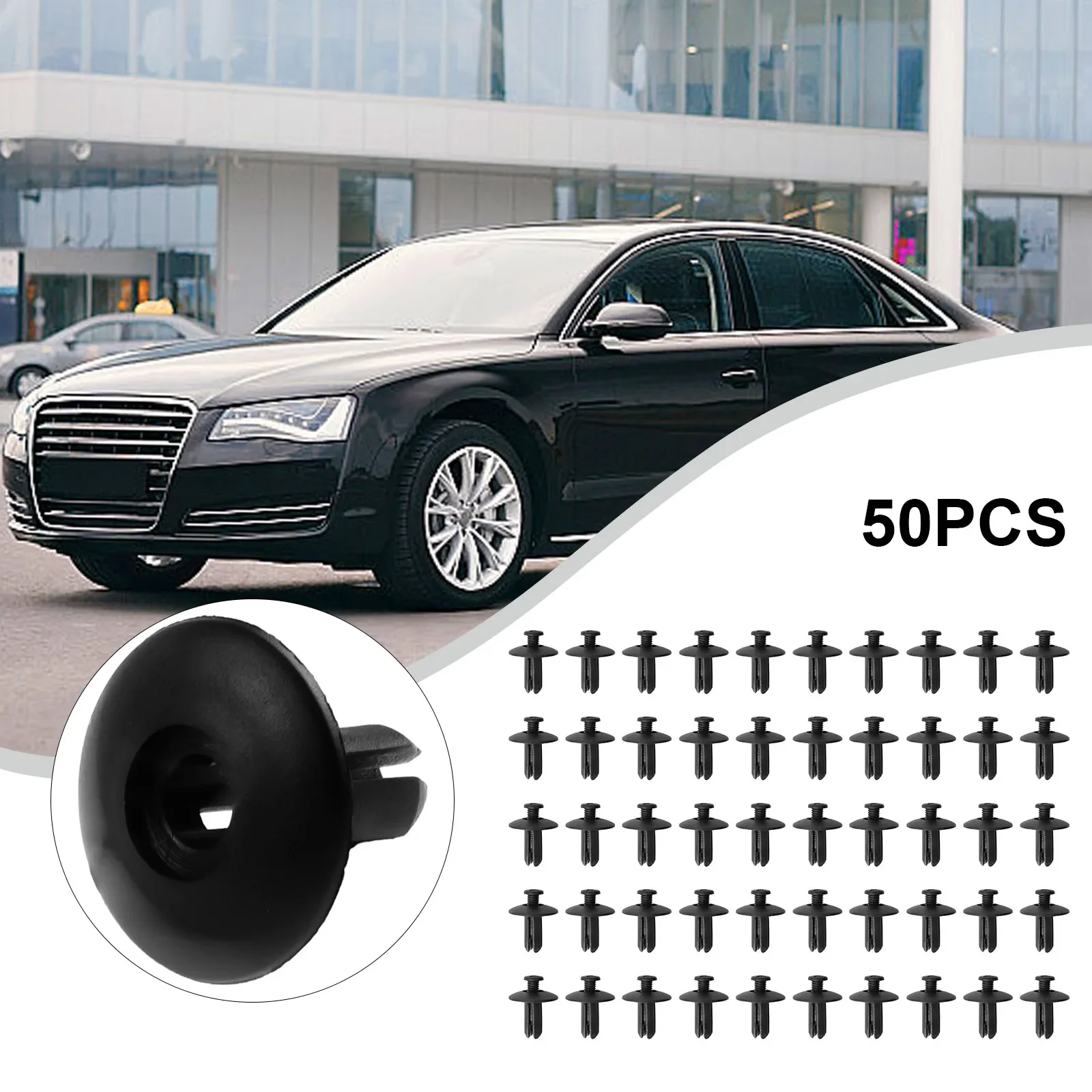 50pcs Car Clips Fastener Push Type Retainer Nylon Car Roof Fender Fastener Clips 8mm Hole Plastic Rivet Bumper Shield Retainer
