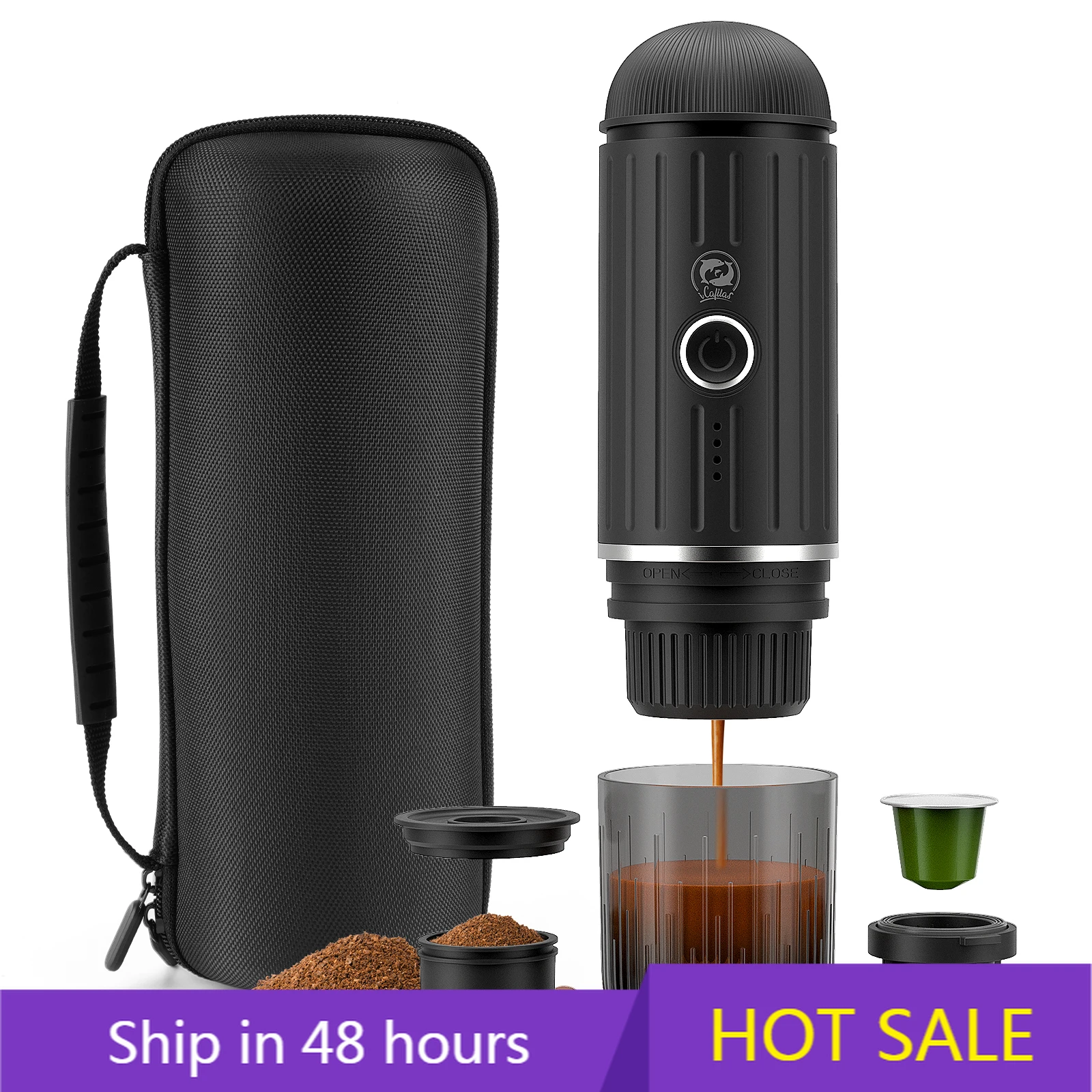 

POWER LEAPHot Sell Portable Self-Heating Espresso Machine Durable Plastic Semi-Automatic Travel Coffee Maker Camping Car Outdoor