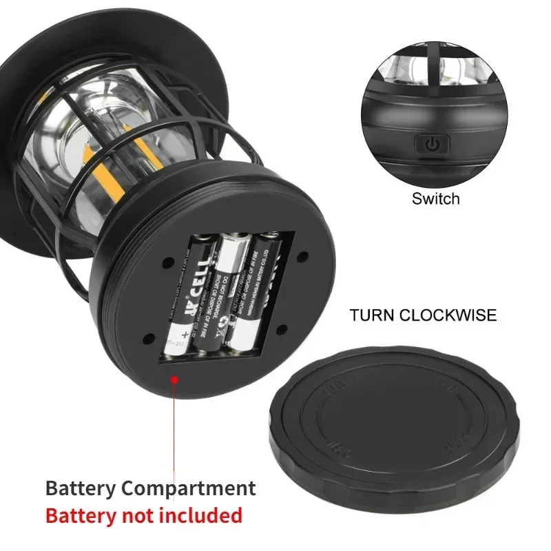 Retro Camping Lantern Battery Powered Hanging Tent Light 2 Modes Outdoor Waterproof Camping Ambient Lamp Emergency Work Light