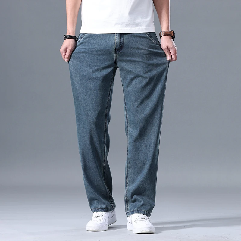 Pantaloni Casual in Denim Lyocell da uomo nuovi estivi pantaloni larghi traspiranti sottili alla moda e Drapey a gamba larga da uomo