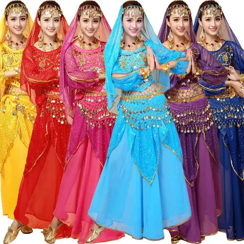 

4pcs Sets India Egypt Belly Dance Costumes Bollywood Costumes Indian Dress Bellydance Dress Lady Belly Dancing High Quality