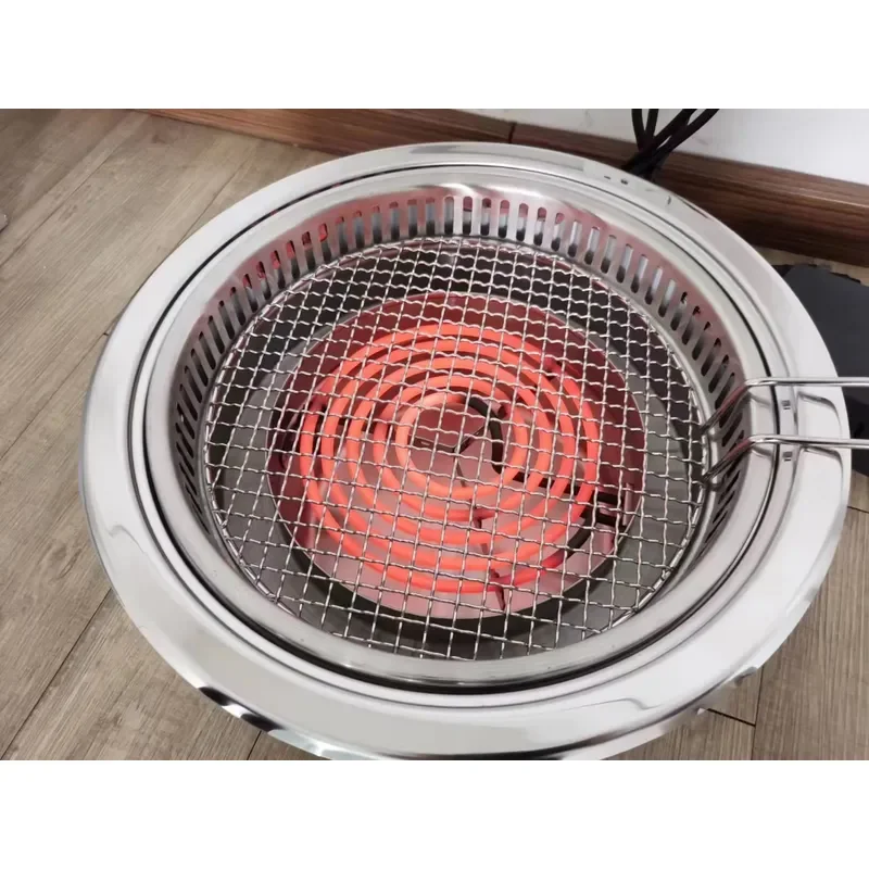 Electric BBQ Grill Stainless Steel Indoor Smokeless Korean Barbecue Table Portable Home Cooking Appliance for Family Party