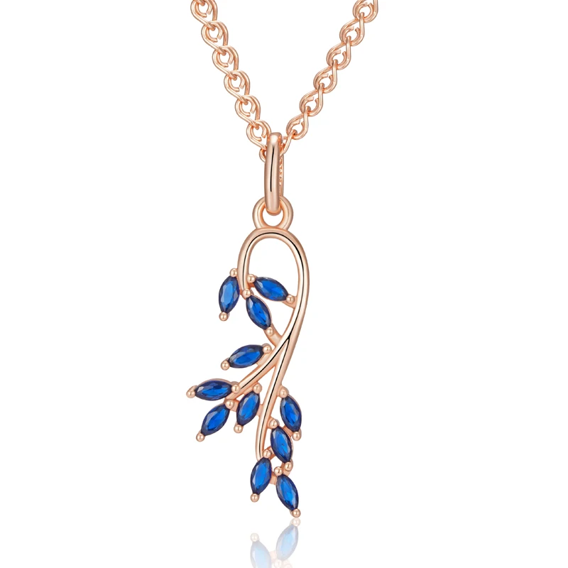 Wbmqda Luxury Blue Leaf Shape Pendant And Necklace For Women With 585 Rose Gold Color Chain