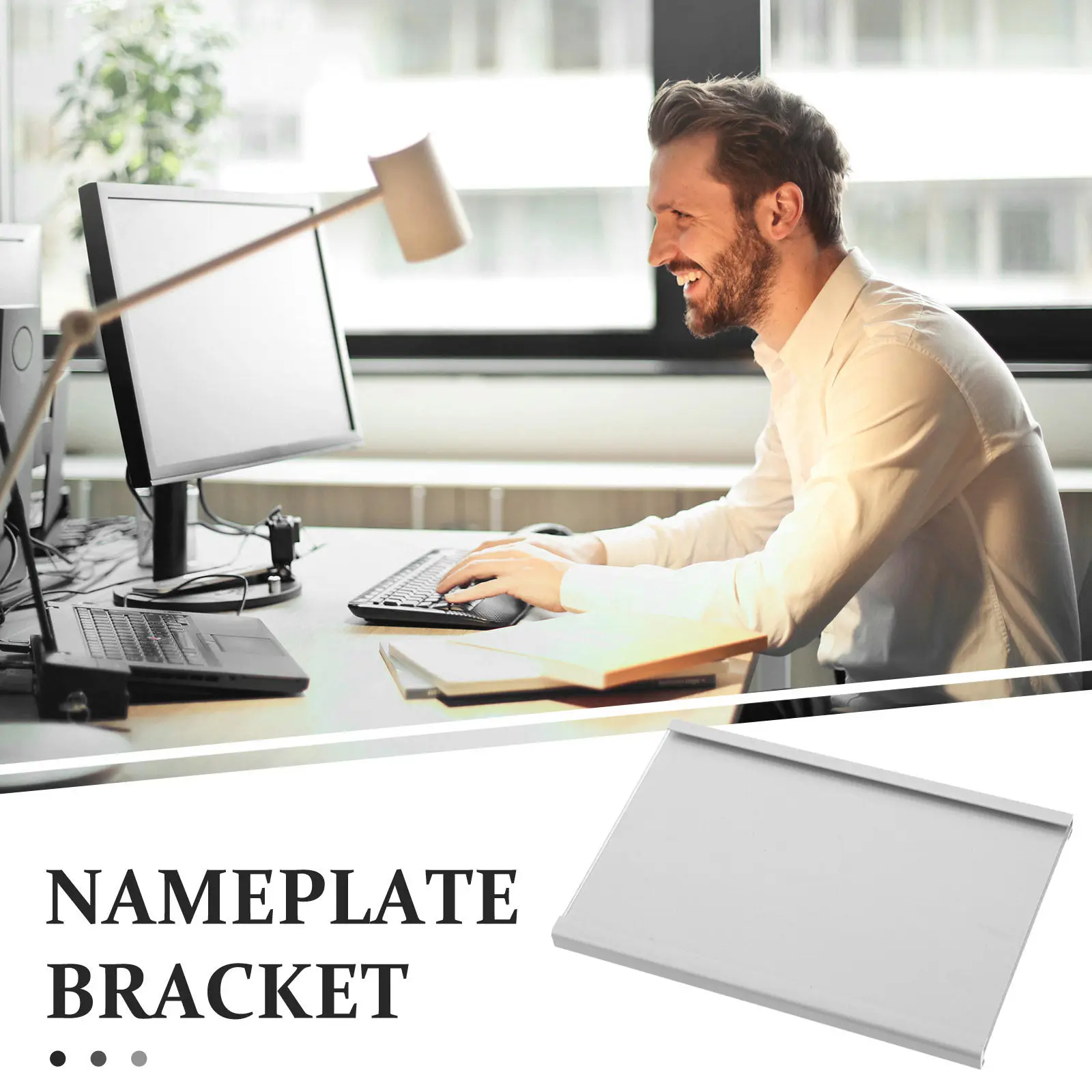 Metal Name Plate Holder Aluminum Alloy Adhesive Hanging Desk Nameplate Sign Office Staff Position Display 7.5cmx12cm