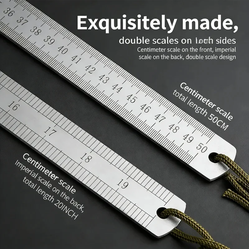 Regla de Acero Forjado Longquan de 2.5mm - Herramienta Multiusos para Auto de 50cm con Diseño Reforzado para Medir y Defensa Personal