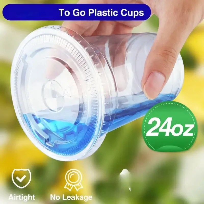 50 Pack 24 oz Clear Plastic Cups with Lids, Disposable Clear Drink Cups with Lids for Party