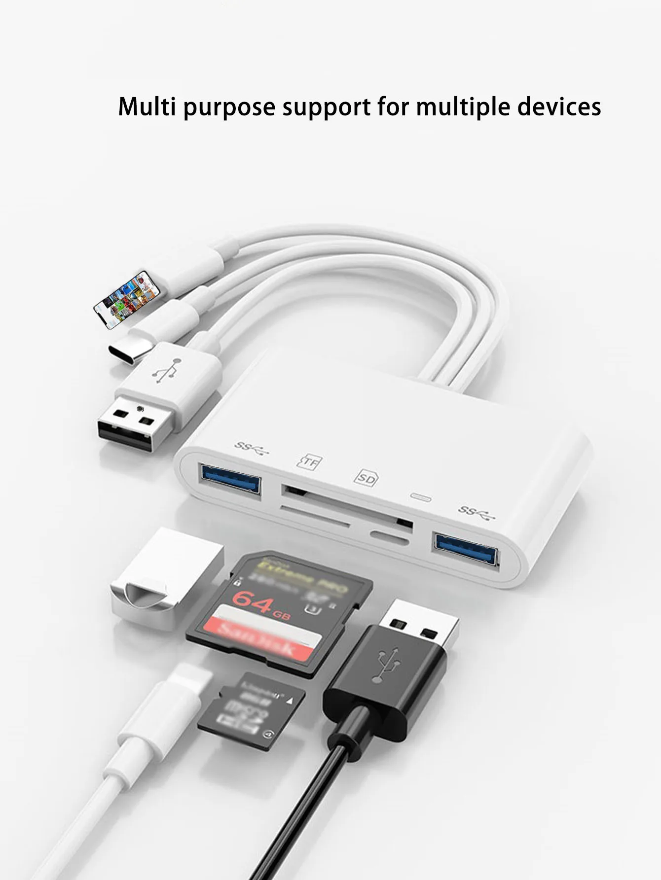 3-Draht-5-in-1-Kartenleser, USB2.0, Multifunktions-OTG-Konverter, Hoch geschwindigkeit übertragung, kompatibel mit iPhone/Android/iPad